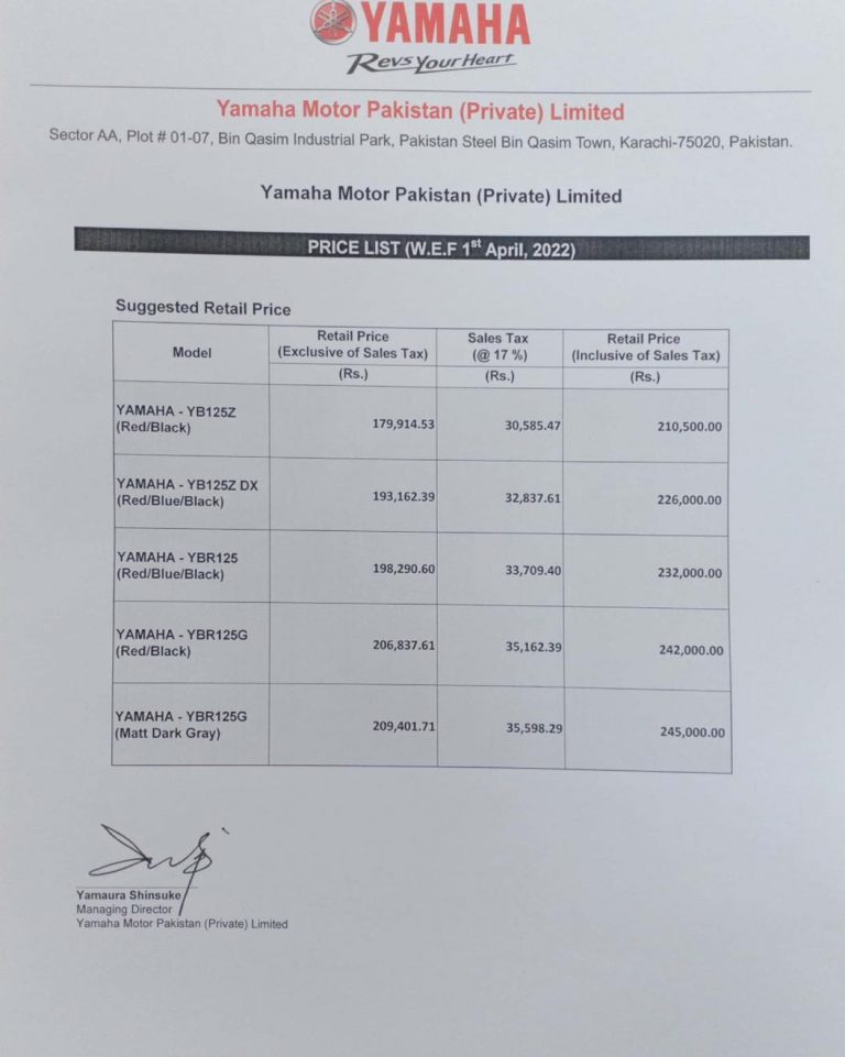 Yamaha Motor Pakistan Prices increased