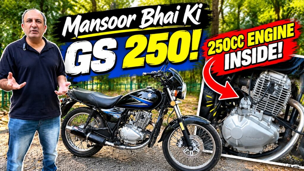 Modified Suzuki GS150 with a Chinese engine swap owned by Mansoor Bhai in Pakistan
